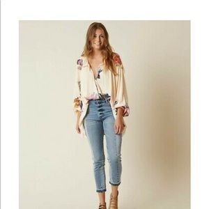 Free People Meadow Lark Button Up Watercolor Top Size Small